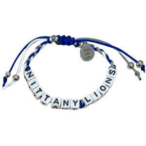 navy and white bracelet with beads that spell Nittany Lions